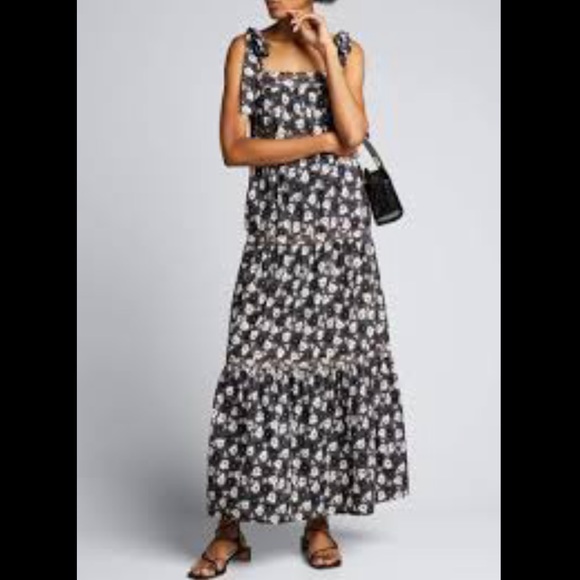WARM Big Love Maxi Dress Black Multicolor Floral Tiered In Plumeria Print - Picture 9 of 12